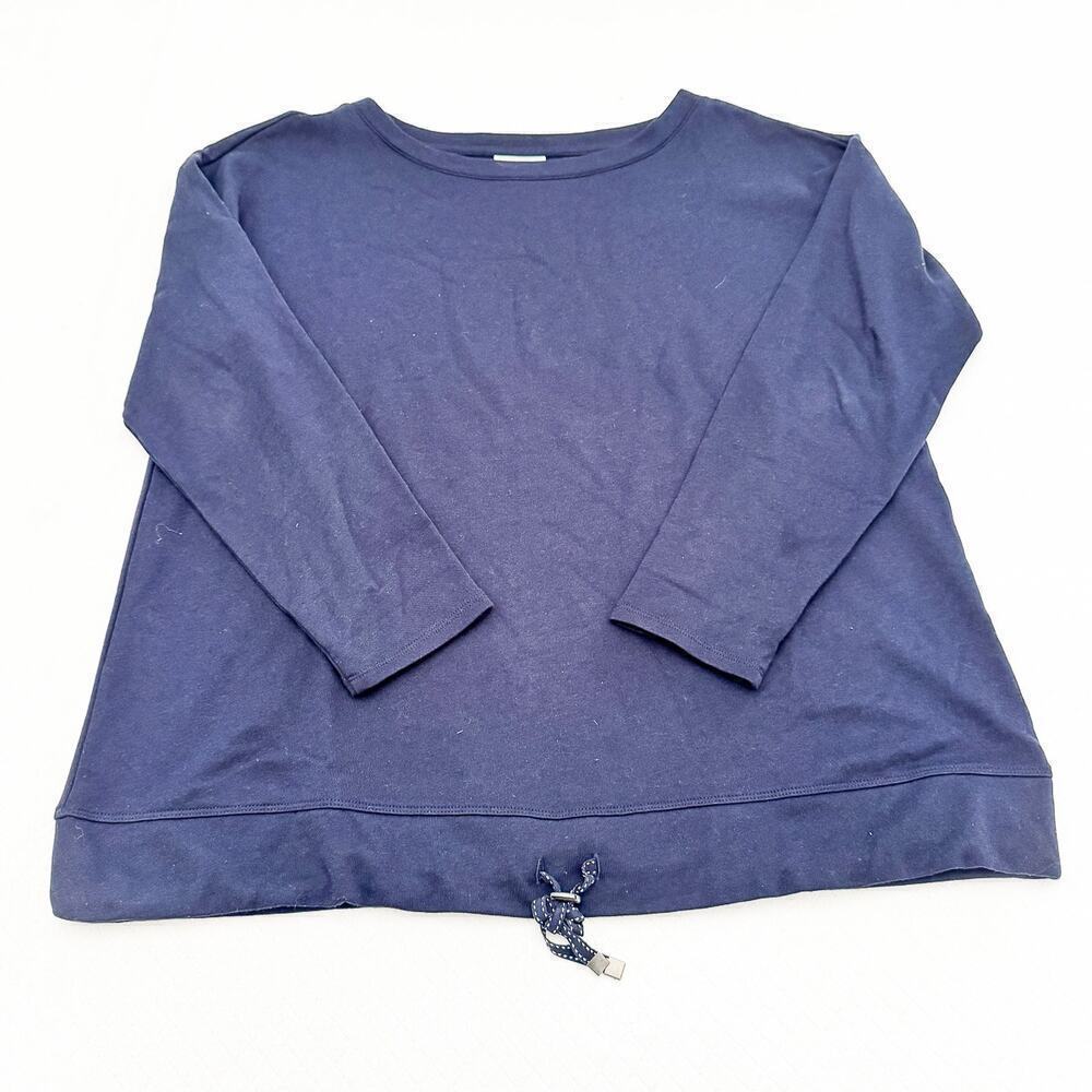 J. Jill Drawstring Adjustable Waist Navy Blue 3/4 Sleeve Sweater Size L Mint
